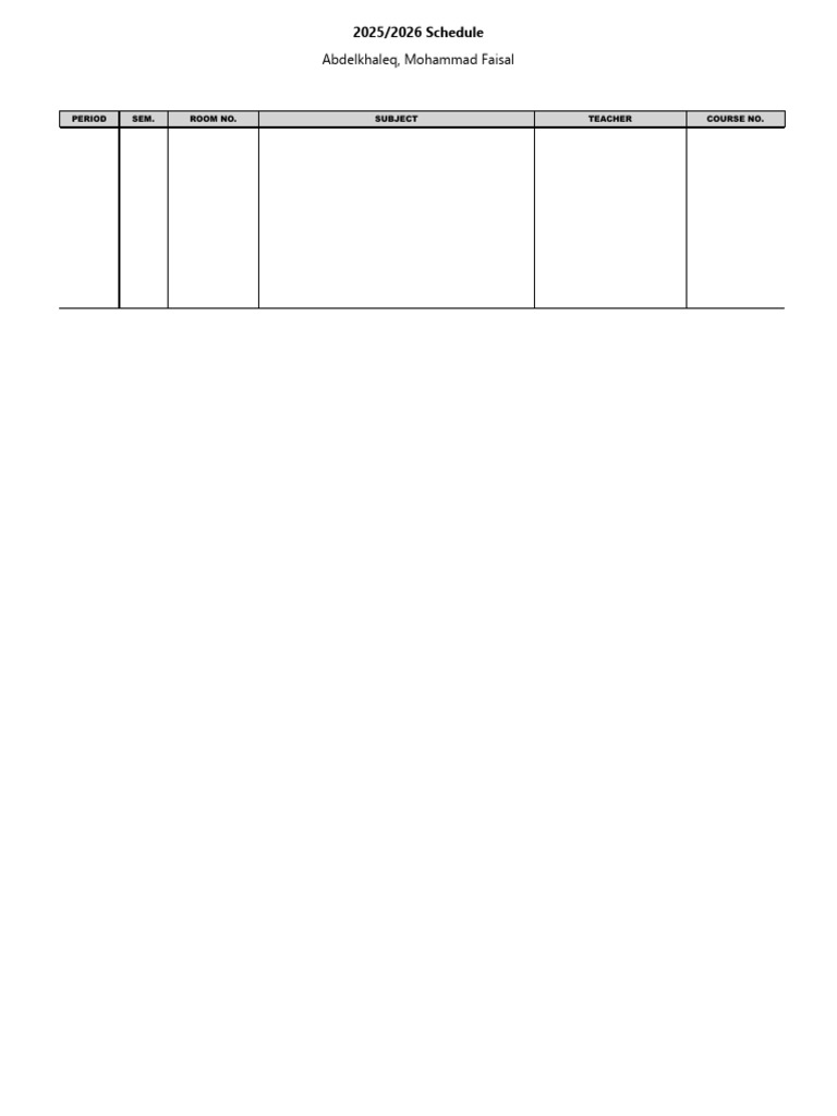 2025/2026 7th Grade Class Schedule | PDF