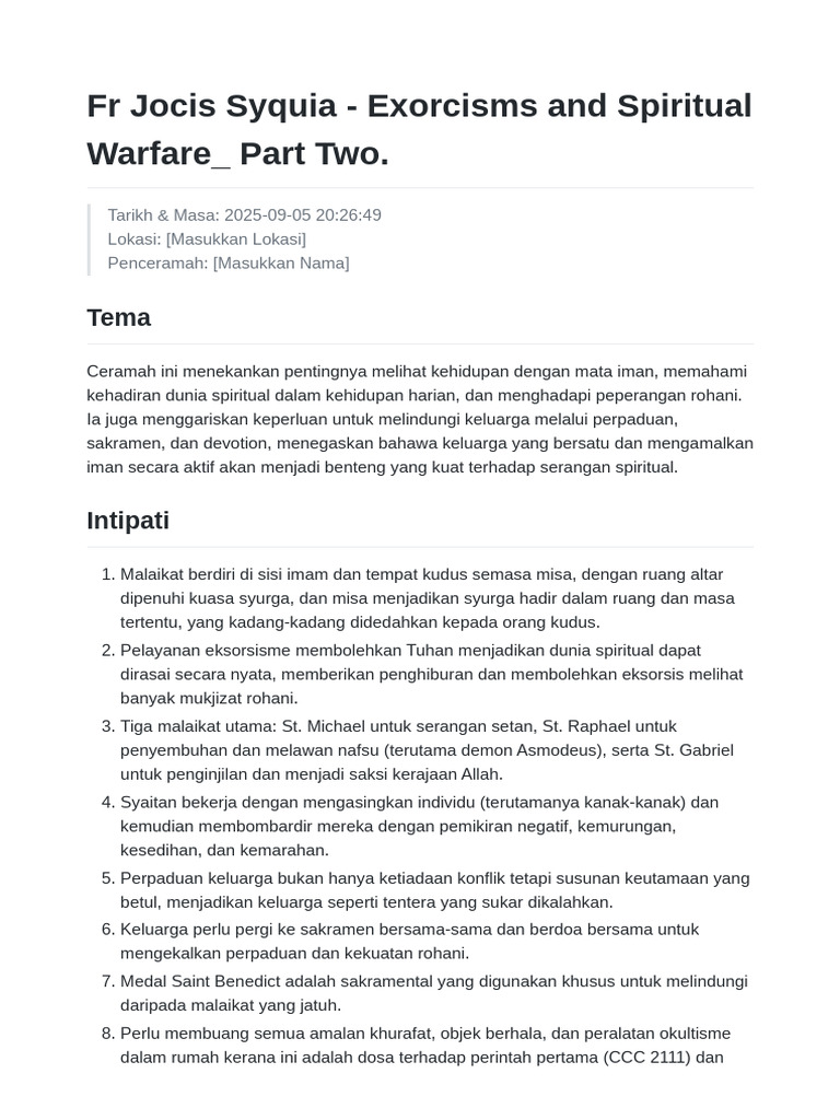 Peperangan Rohani dan Perlindungan Keluarga | PDF