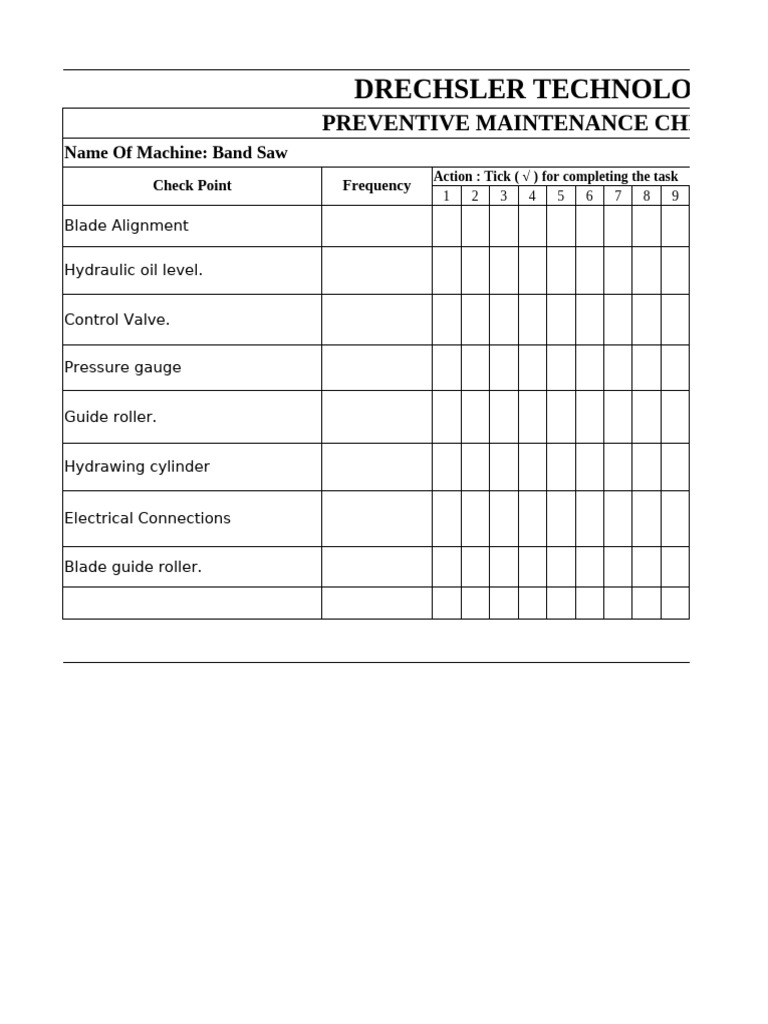 Preventive Maintenance Checklist 2025 | PDF | Machines | Bearing ...