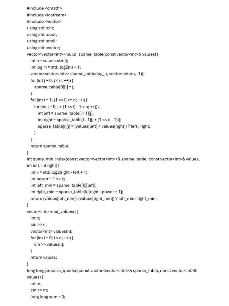 Sparse Table for Range Minimum Queries | PDF