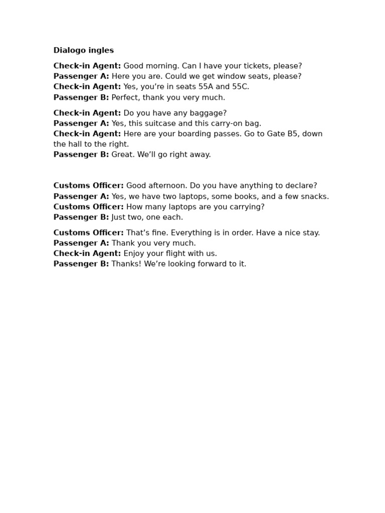 Airport Check-in Dialogue Example | PDF