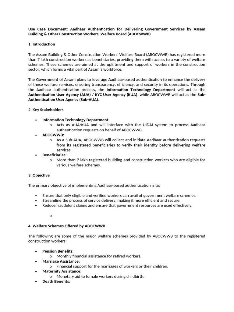 Aadhaar Authentication for Assam Workers | PDF | Authentication ...
