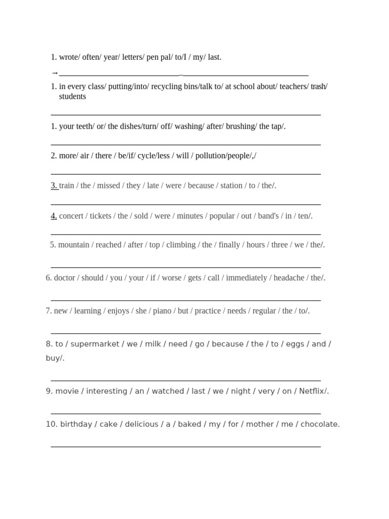 Sentence Structure Practice Exercises | PDF