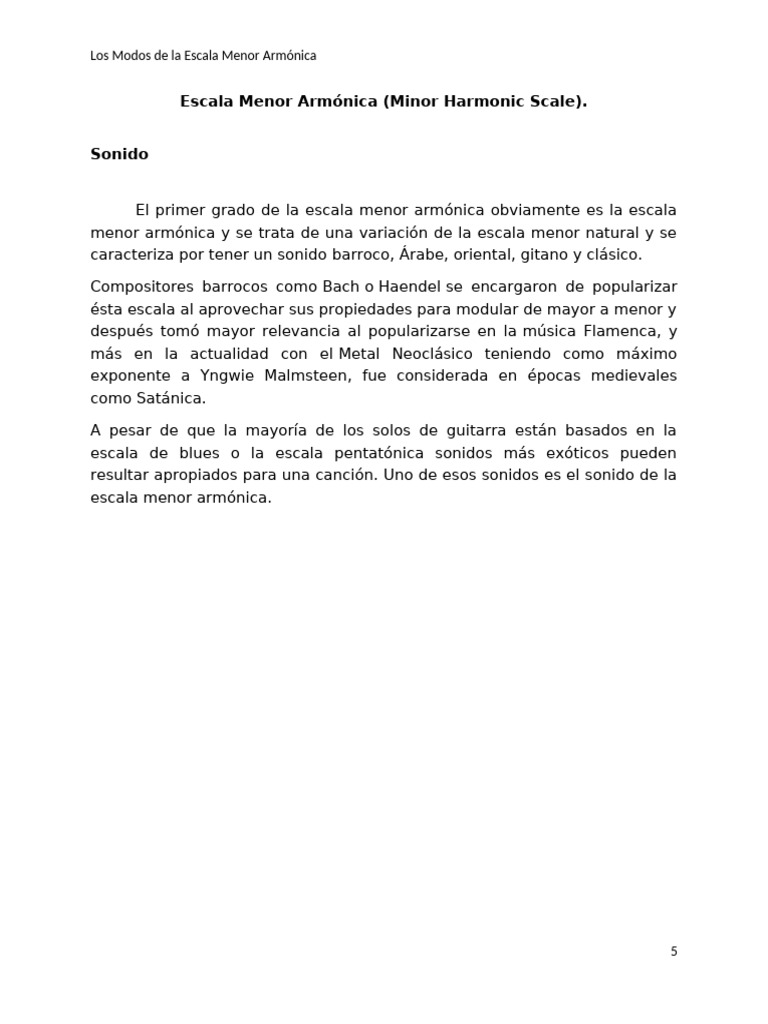 Modos de la Escala Menor Armónica | PDF | Escala menor | Escala (música)