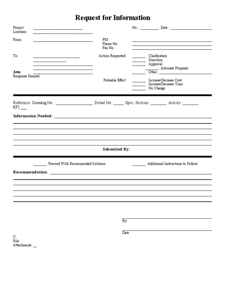 Blank Sample Rfi Form Request For Information Business