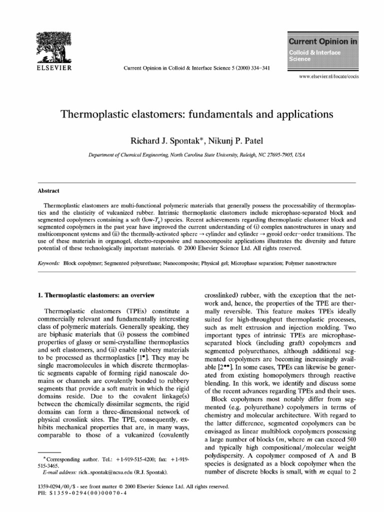 Thermoplastic Elastomers Overview and Advances | PDF | Copolymer ...
