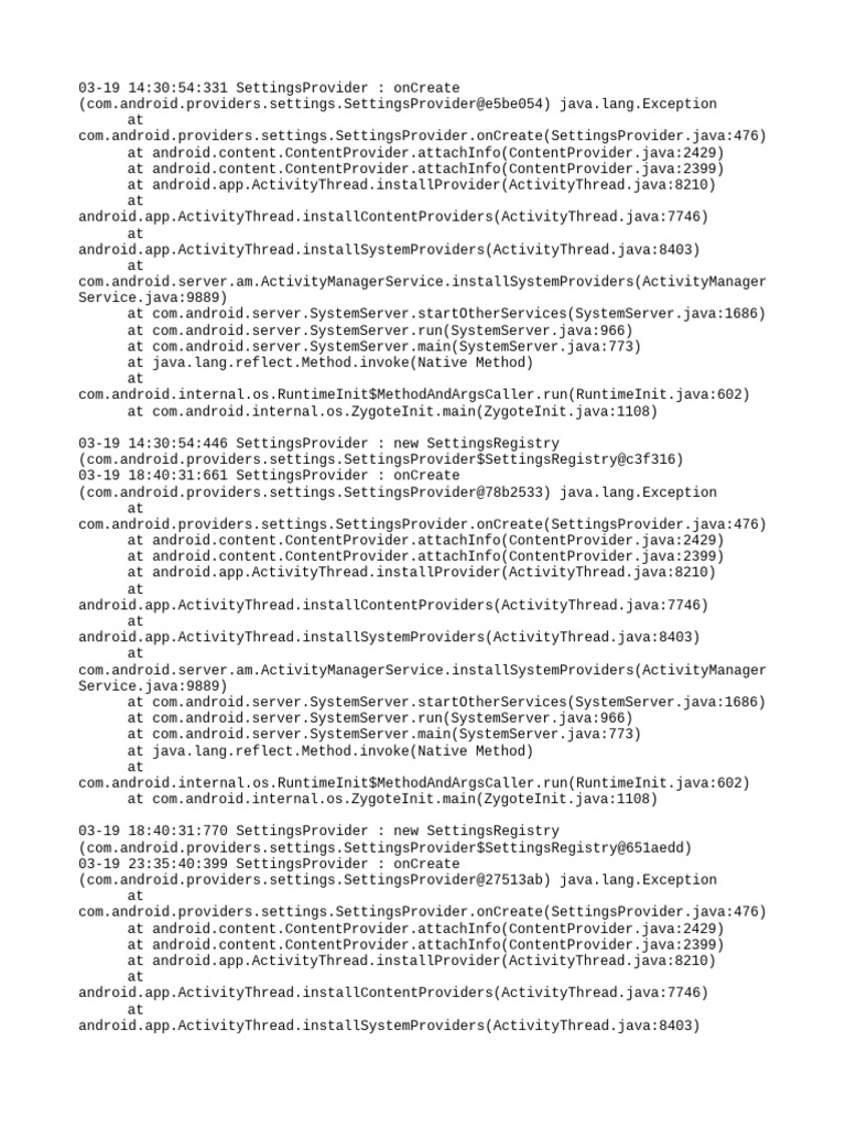 SettingsProvider OnCreate Exceptions Log | PDF | Computer Programming ...