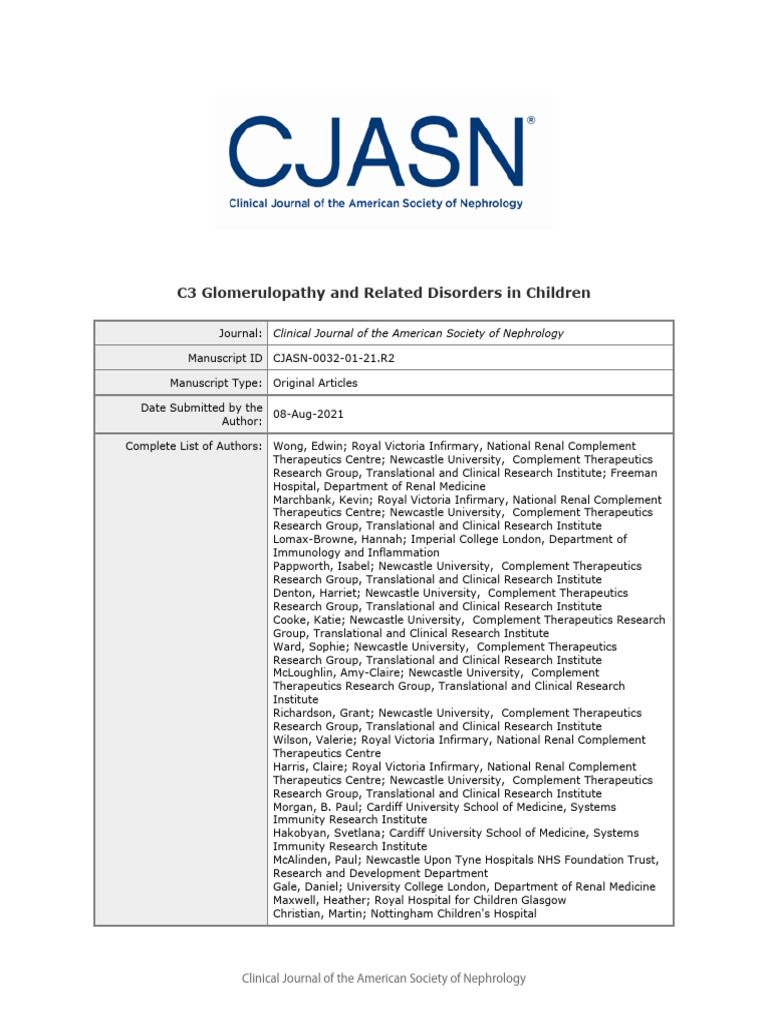 2021 Wong MPGN and C3G in children CJASN 2021_submitted | PDF | Medical ...