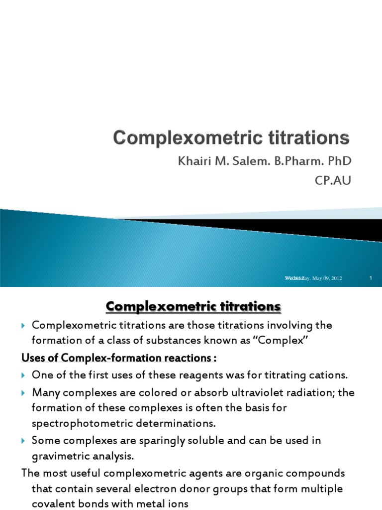 Complexometric Titrations.ppt 1 Coordination Complex Ligand