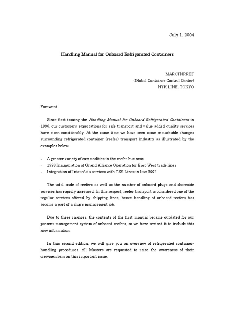 Revised Reefer Handling Manual | PDF | Containerization | Refrigeration