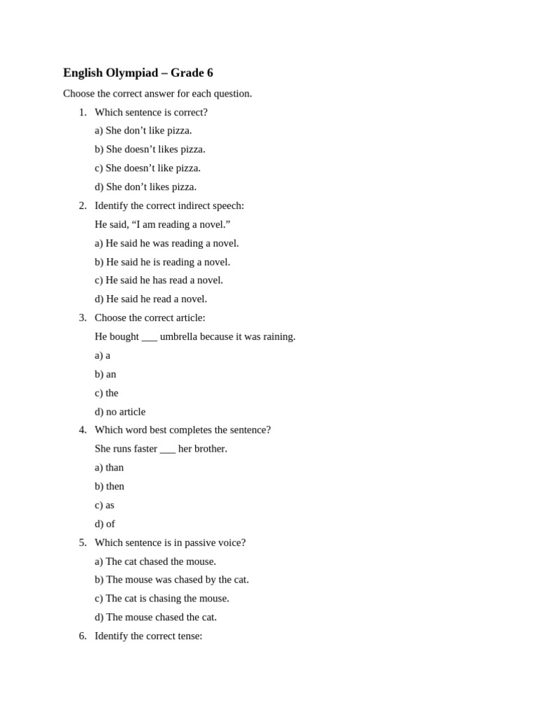 Grade 6 English Olympiad Questions | PDF | Marie Curie | Rainforest