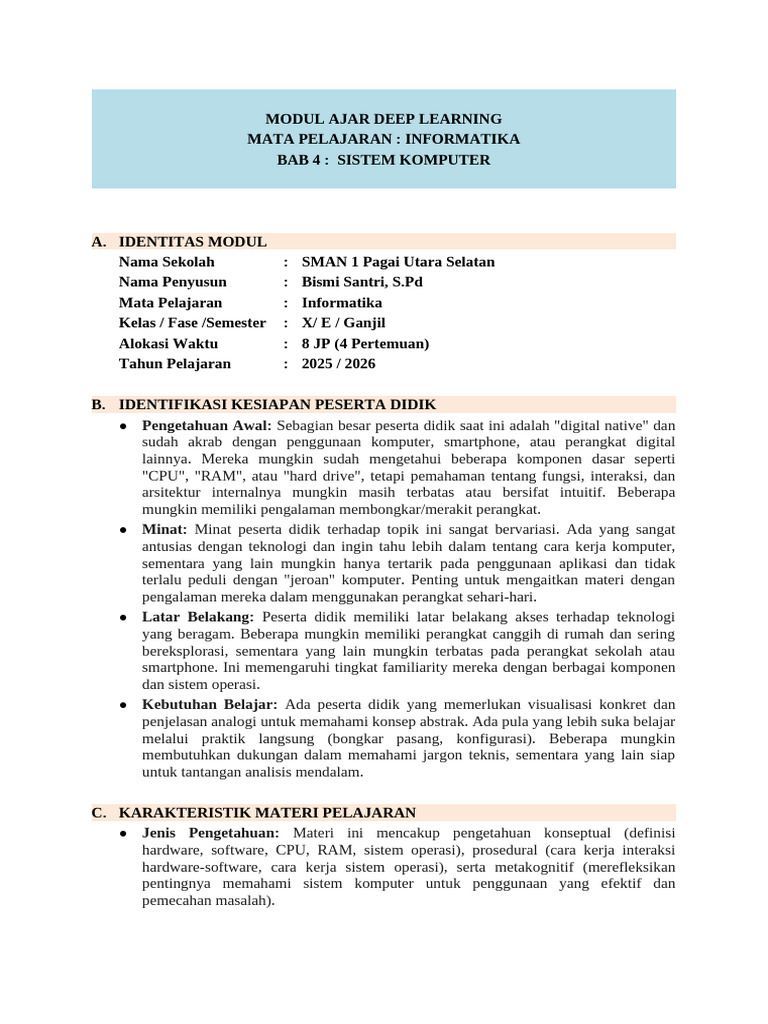 Modul Ajar Sistem Komputer Informatika | PDF