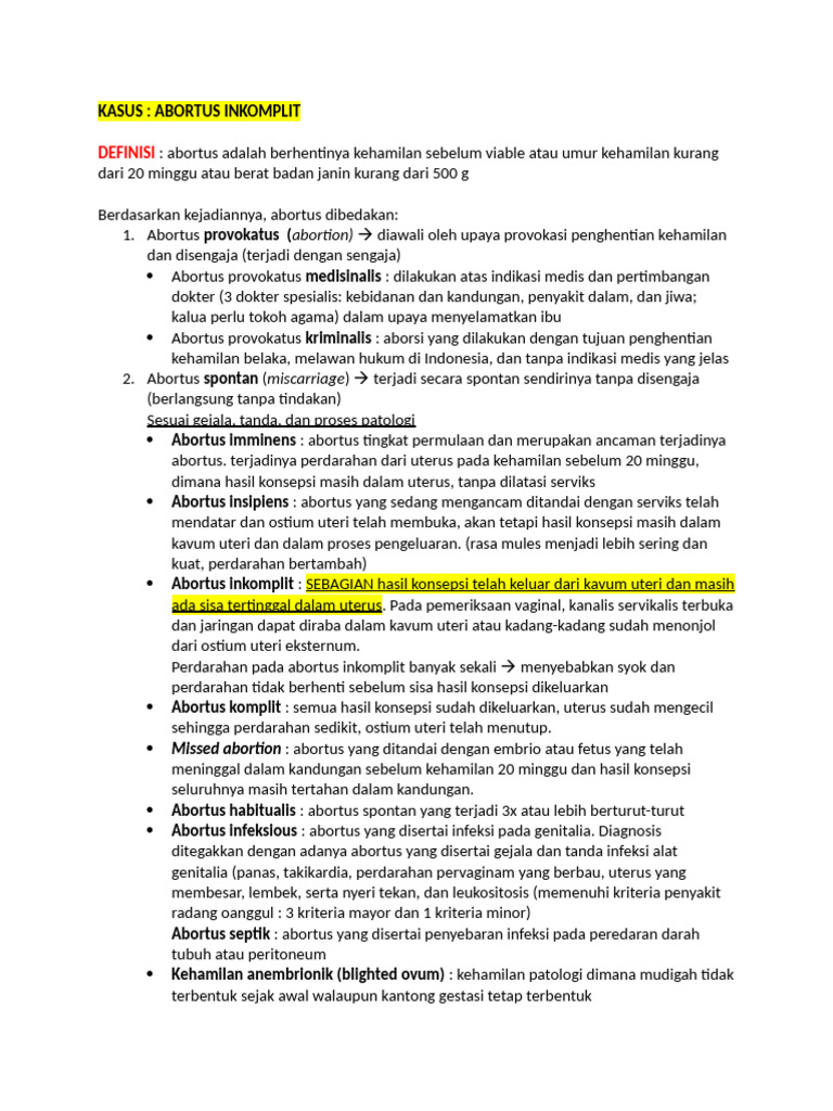 Abortus Inkomplit: Definisi dan Penanganan | PDF