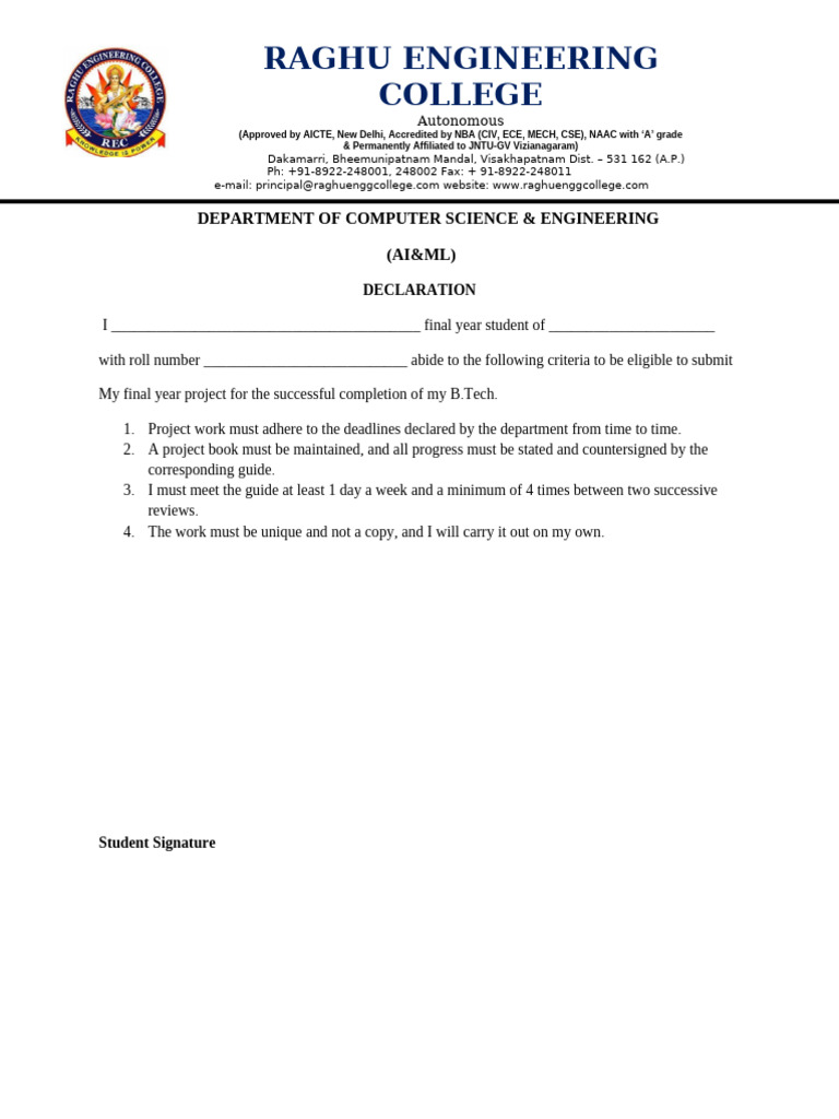 Declaration Student - REC | PDF