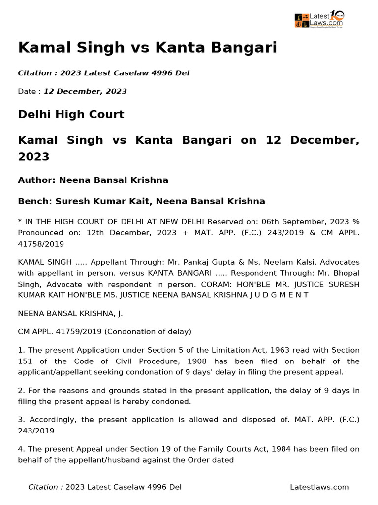 Delhi HC Ruling on Maintenance Appeal | PDF | Alimony | Marriage