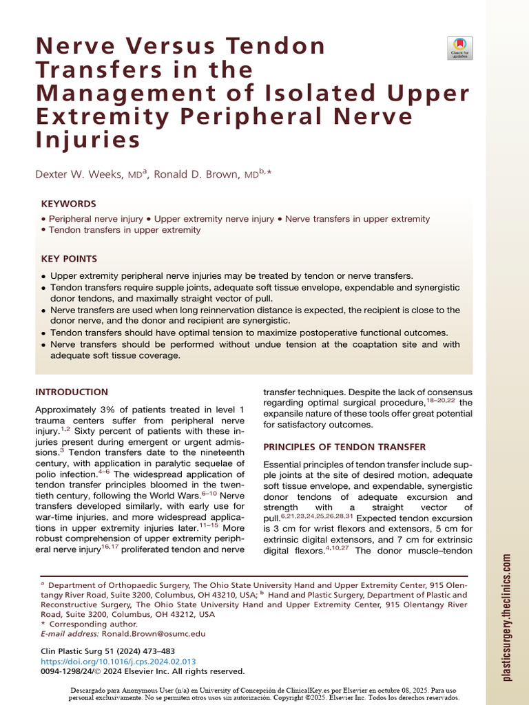 Tendon vs Nerve Transfers in Nerve Injury | PDF | Thumb | Hand