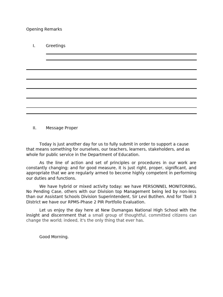 Brigada Eskwela Program Opening Remarks | PDF | Non Governmental ...