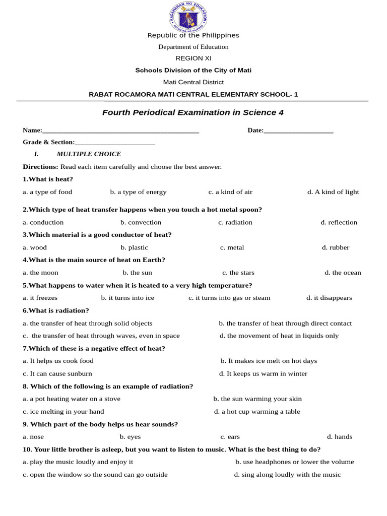 Fourth Periodical Exam: Science 4 | PDF | Heat Transfer | Sound