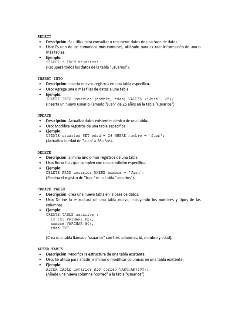 Comandos SQL Esenciales en 9 Letras | PDF | SQL | Recuperación de ...