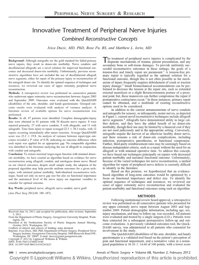 Ducic Et Al. Innovative Treatment of Peripheral Nerve Injuries | PDF ...
