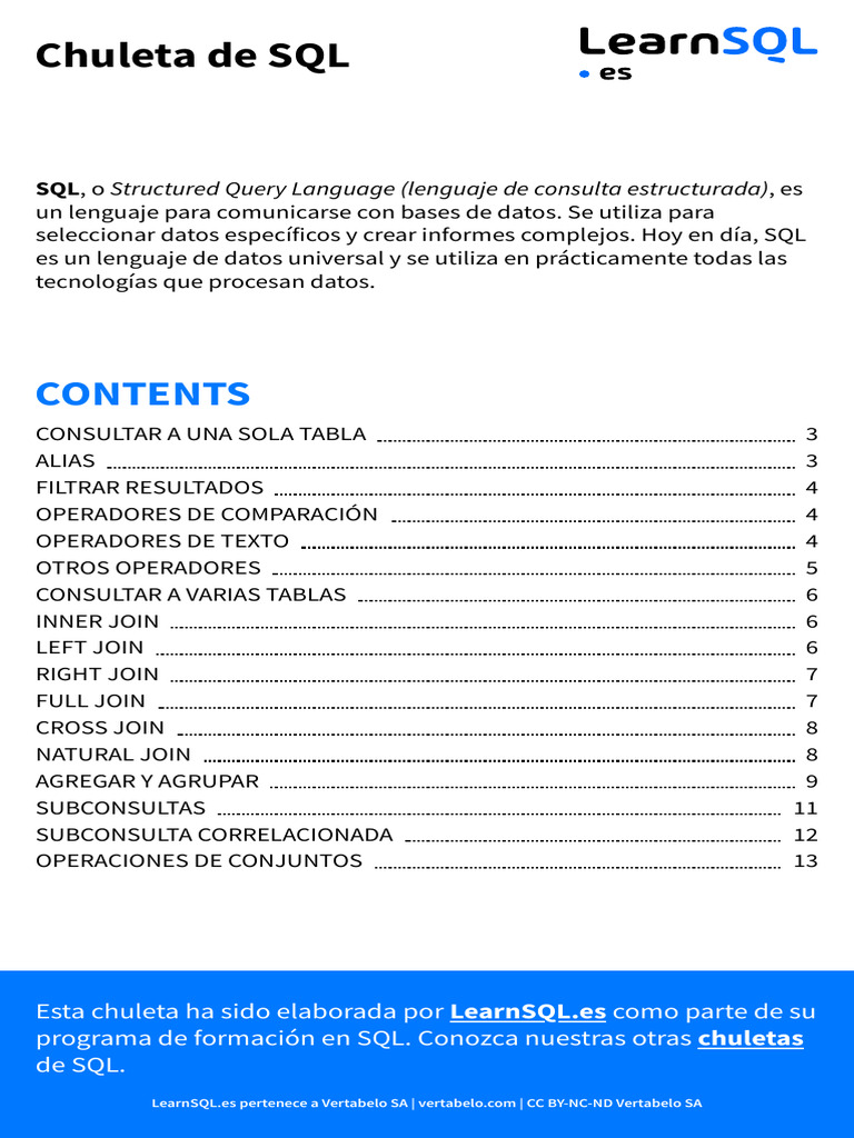 Chuleta SQL: Consultas y Joins | PDF | SQL | Datos