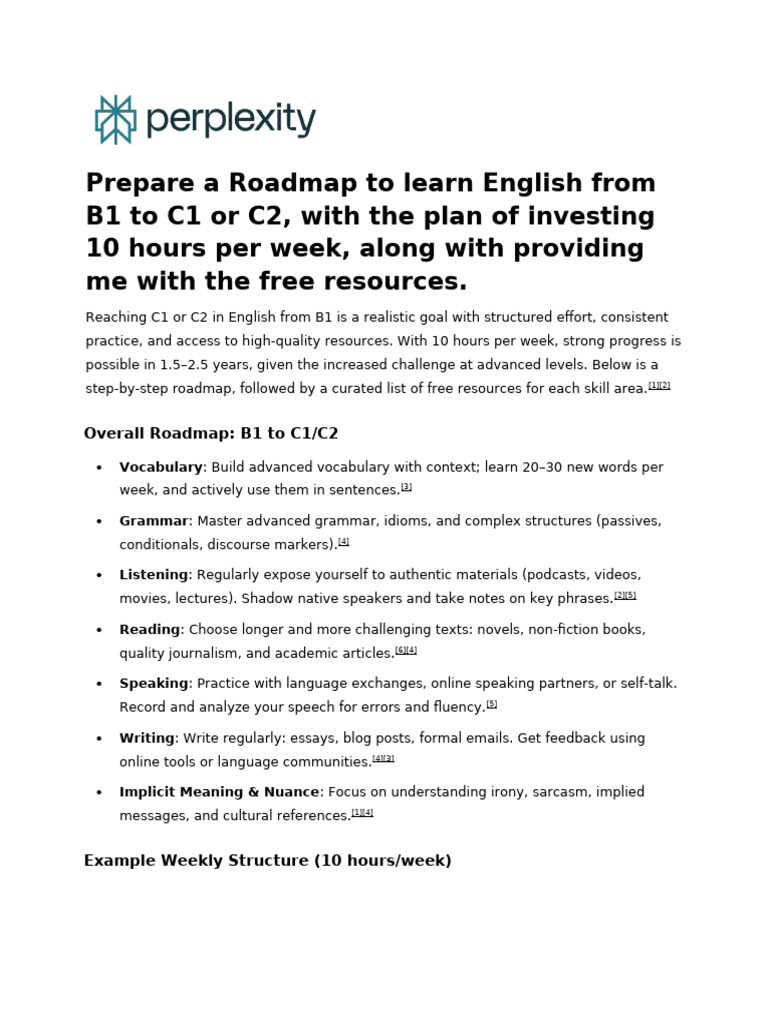Roadmap: B1 to C1 English Learning | PDF | English Language | Vocabulary