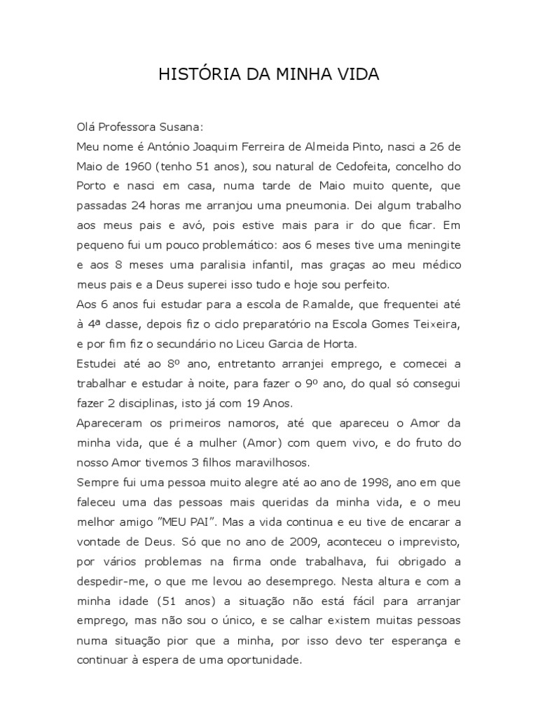 Minha História de Vida: António Pinto | PDF | Estilo de vida