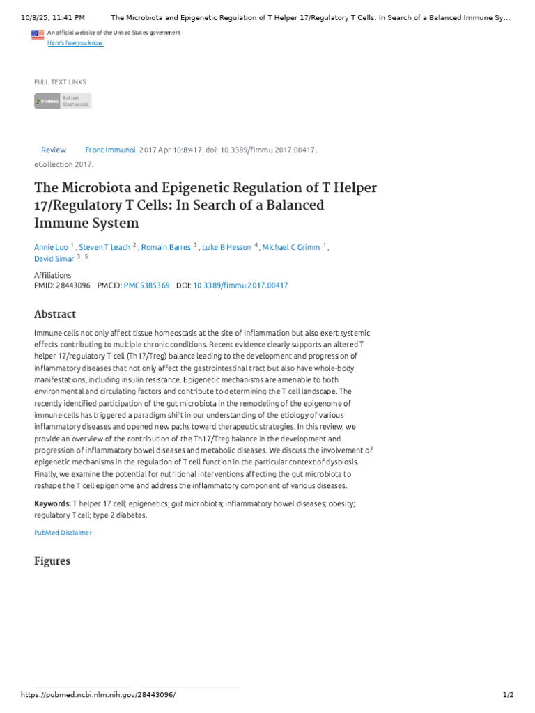 The Microbiota and Epigenetic Regulation of T Helper 17 - Regulatory T ...