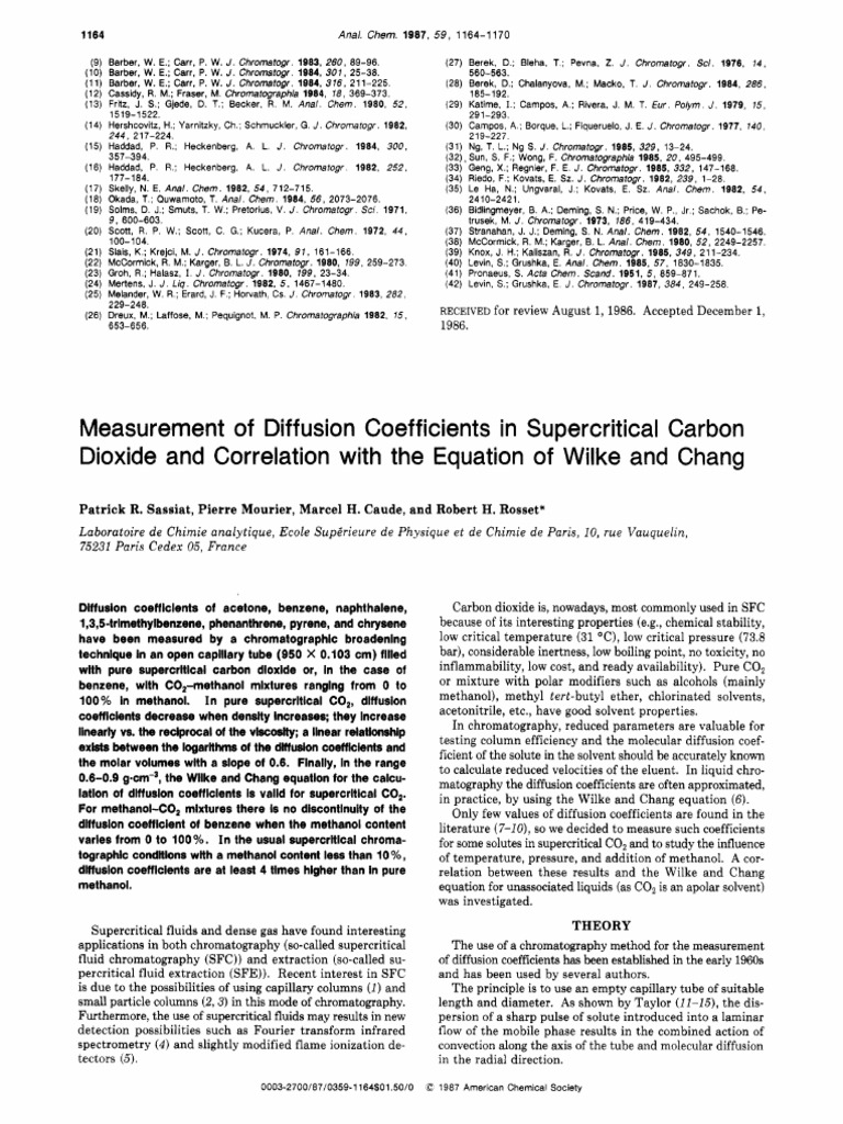 Diffusion Coefficients in Supercritical CO2 | PDF | Diffusion ...
