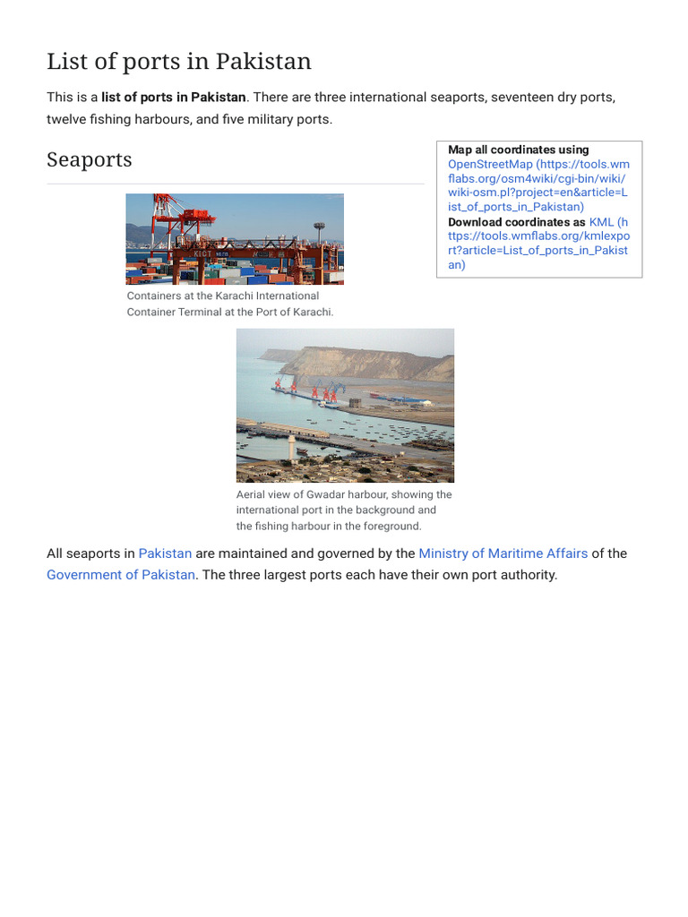Overview of Pakistan's Ports and Harbours | PDF | Karachi | Pakistan