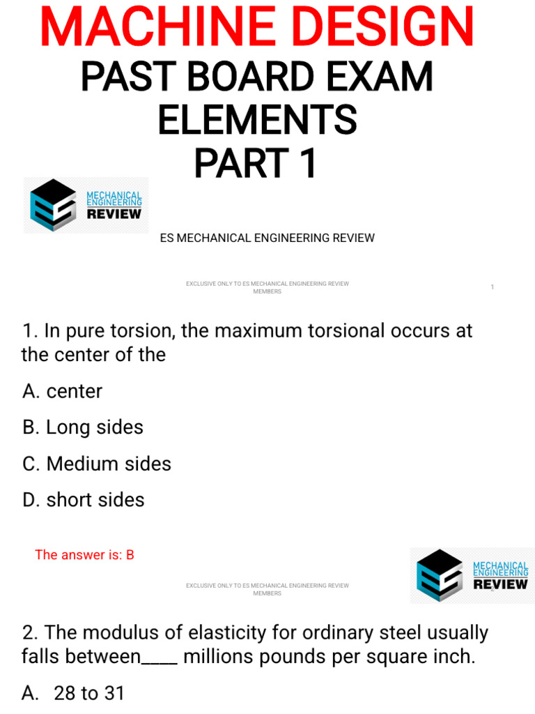 Machine Design Exam Review Questions | PDF | Axle | Young's Modulus