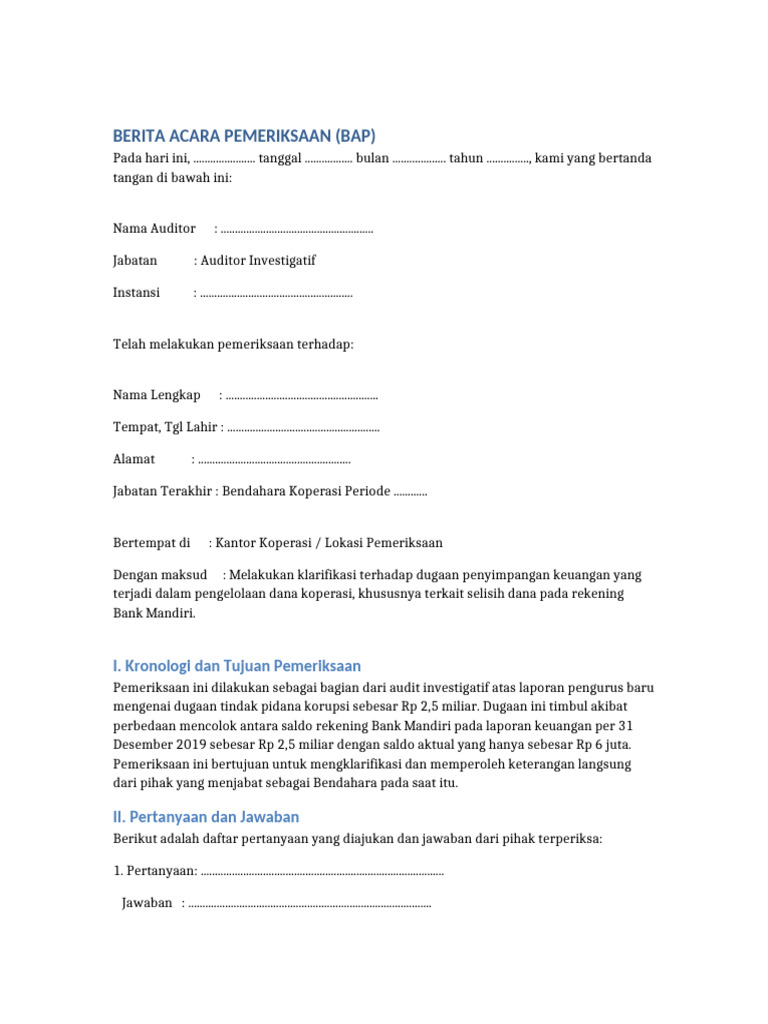 Format BAP untuk Audit Investigatif | PDF