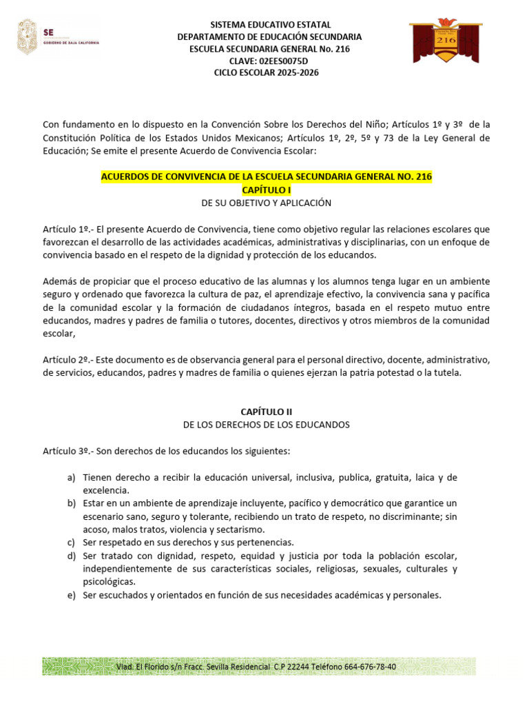 Acuerdo de Convivencia Escolar 2025-2026 | PDF | Escuelas | Violencia