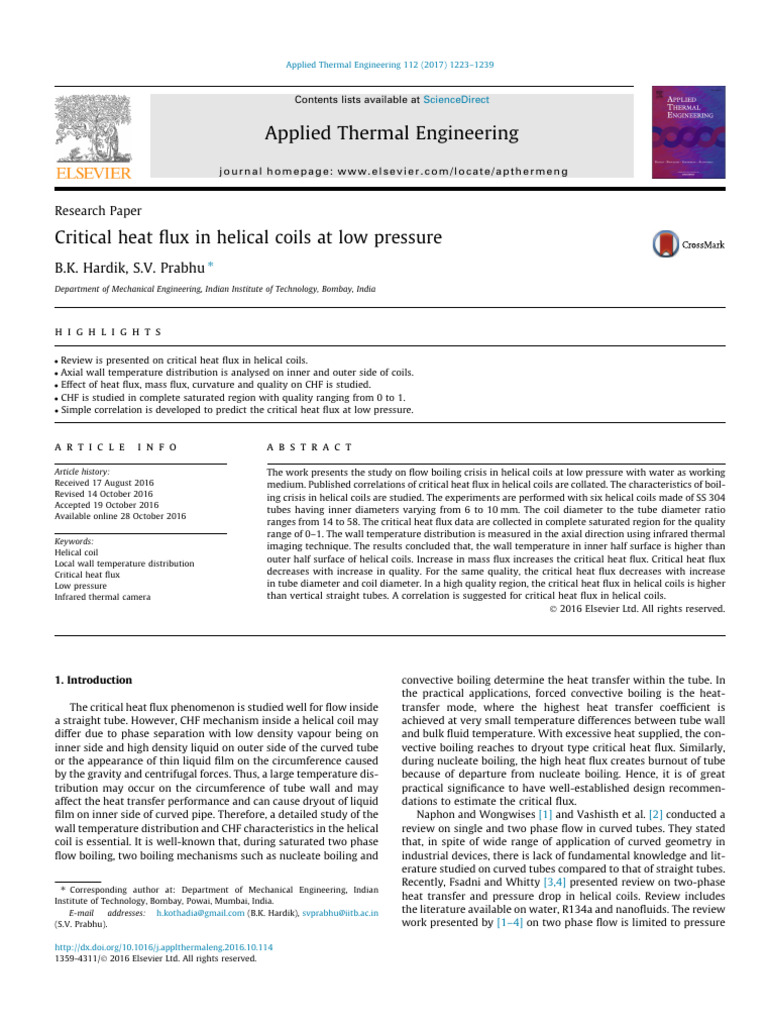 Critical Heat Flux in Helical Coils at Low Pressure | PDF | Boiling ...