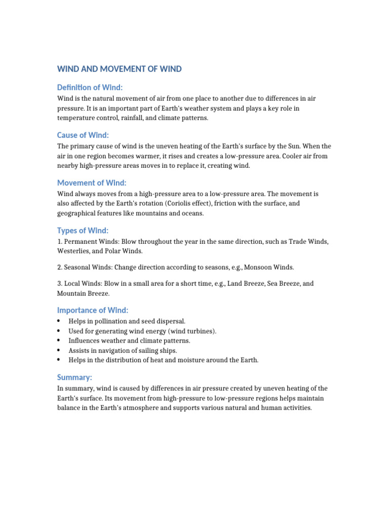 Understanding Wind: Causes and Types | PDF