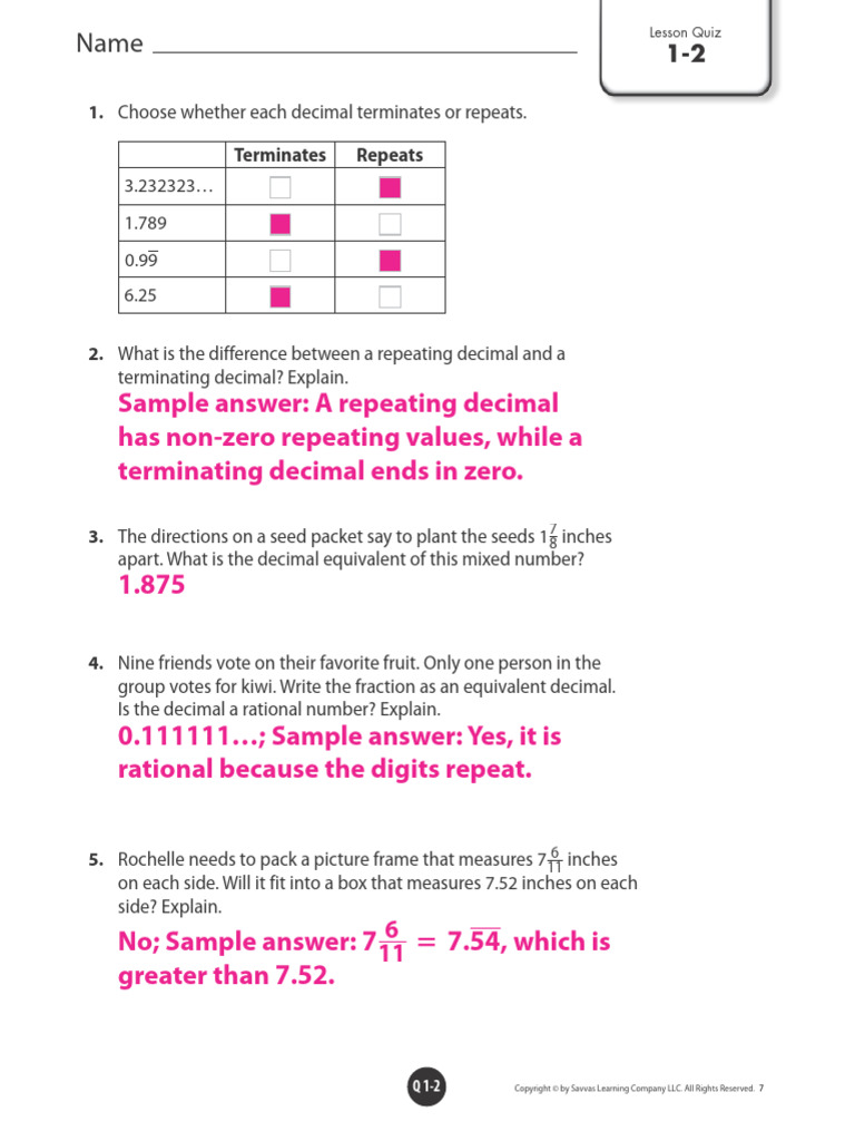 1-2 - Lesson Quiz - Answer Key | PDF