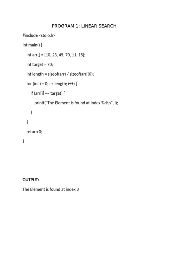 Linear and Binary Search in C | PDF
