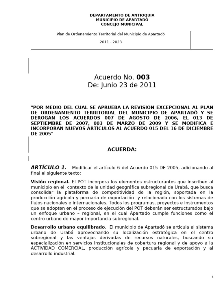Acuerdo 03 de 2011 | PDF | Sustentabilidad | Los bosques