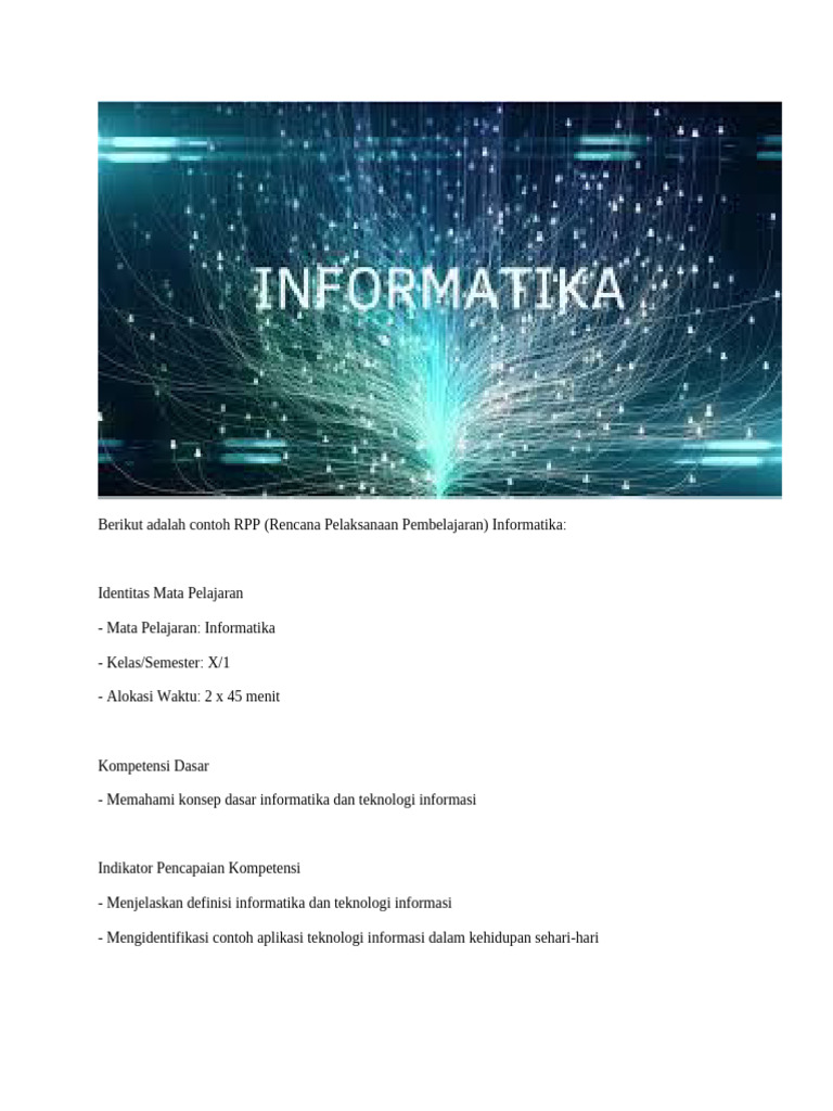 RPP Informatika Kelas X Efektif dan Efisien | PDF