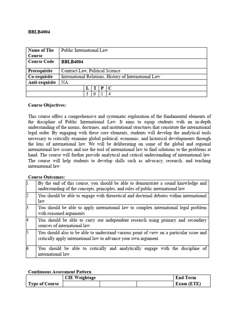 Public International Law Course Overview | PDF | International Law ...