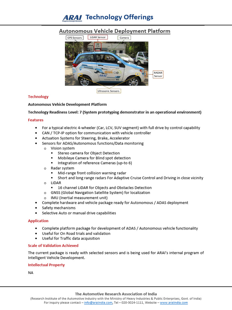 Autonomous Vehicle Development Platform | PDF | Automotive Industry ...