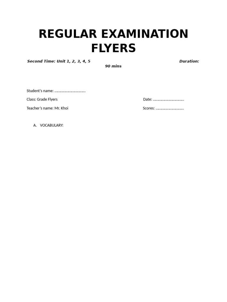 Grade Flyers Regular Exam Units 1-5 | PDF