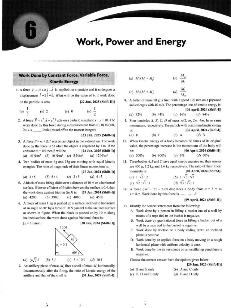 Work, Power, and Energy Problems | PDF | Force | Mass