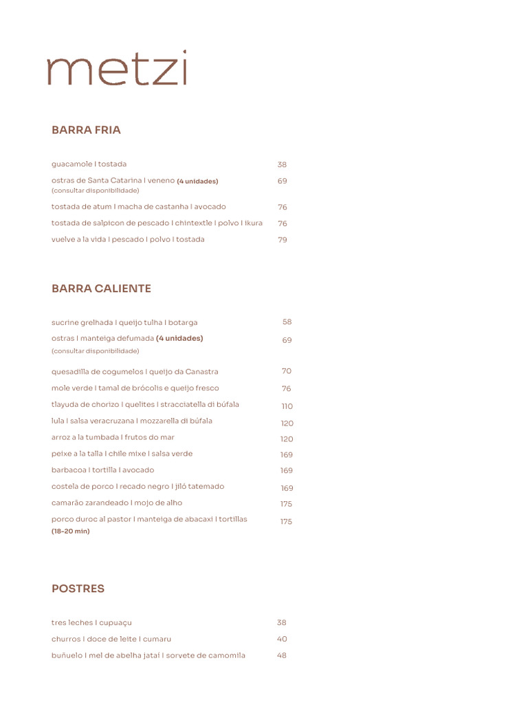 Menu À La Carte Metzi | PDF