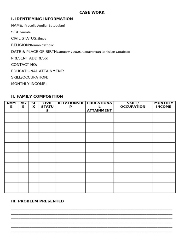 Case Work Profile for Precella Batobalani | PDF