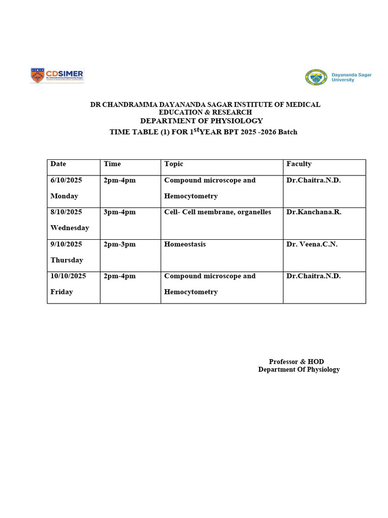 BPT Timetable 1 2025-2026 | PDF