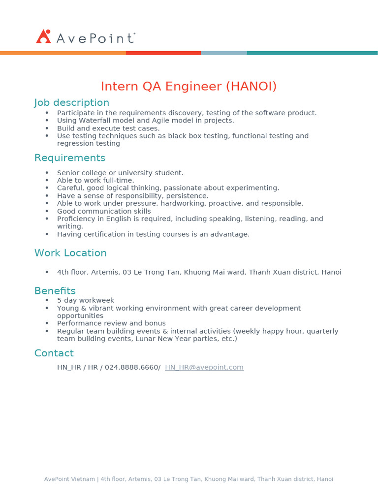 Intern QA Engineer Position in Hanoi | PDF