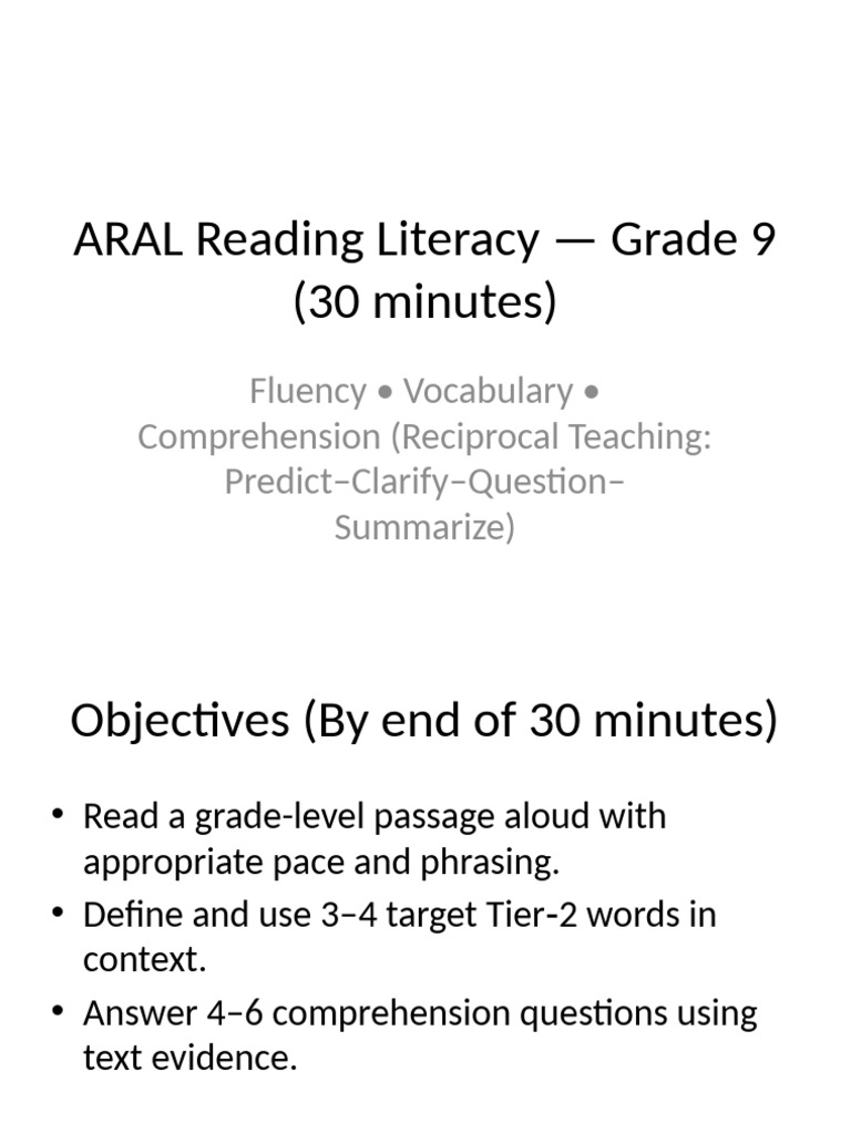 Grade 9 ARAL Reading Literacy Plan | PDF | Mangrove | Coast