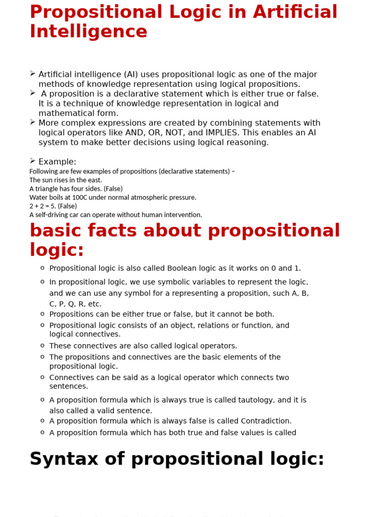 Propositional Logic in AI Explained | PDF | Logic | Mathematical Logic