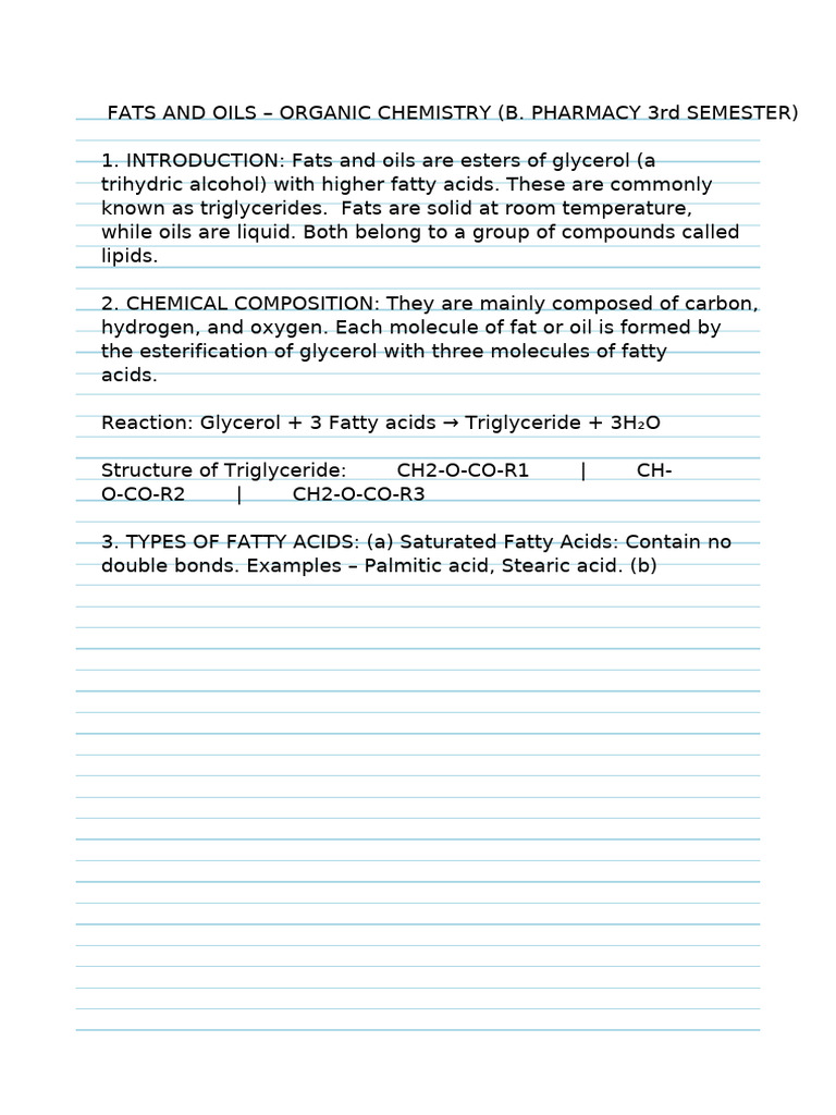 Fats and Oils Notes FullLength | PDF | Triglyceride | Fatty Acid
